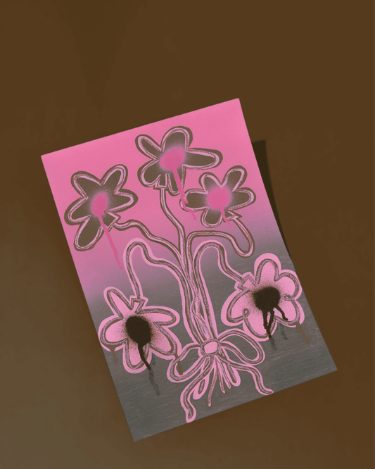 Fine art print of floating flower balloons tied up in a bow by local artist Jay-Dee Pitcaithly