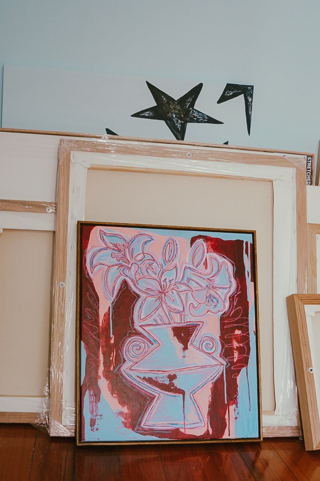 Framed original artwork of flowers in a vase still life by Melbourne artist Jay-dee Pitcaithly